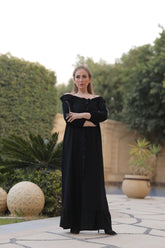 Off-Shoulder Linen Dress |Timeless Black & White Elegance 🌿